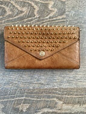 Rebecca Minkoff Studded Brown  Leather Envelope Wallet Clutch